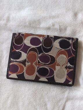 Coach Multicolor Signature Card Case - Purple, Brown, Cream